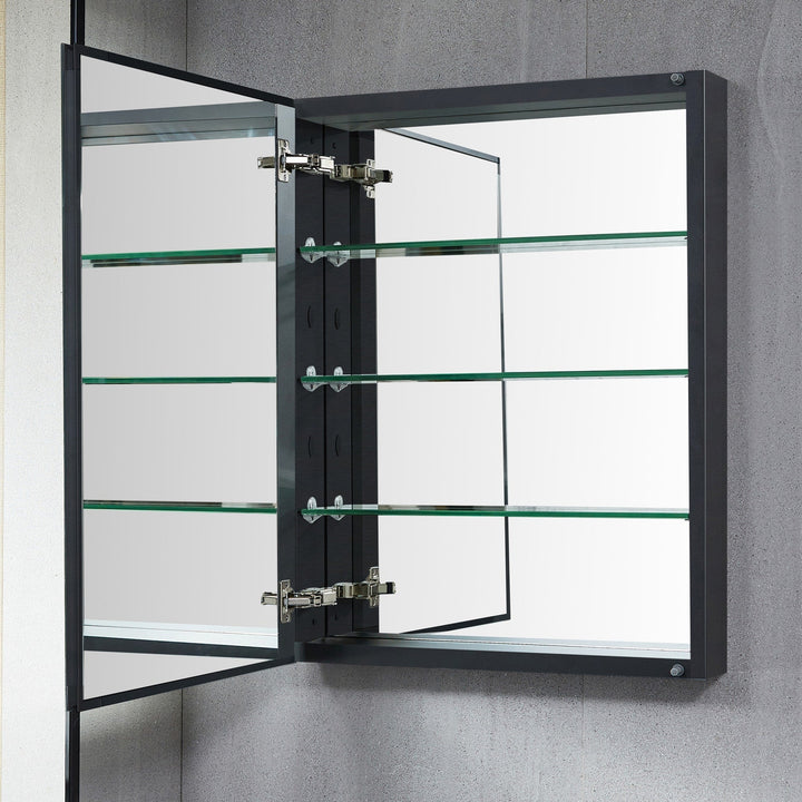 WELLFOR KAIF 19-in x 30-in Surface/Recessed Mount Black Mirrored Soft Close Medicine Cabinet
