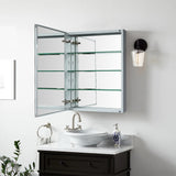 WELLFOR DH 23-in x 30-in Surface/Recessed Mount Satin Aluminum Mirrored Soft Close Medicine Cabinet
