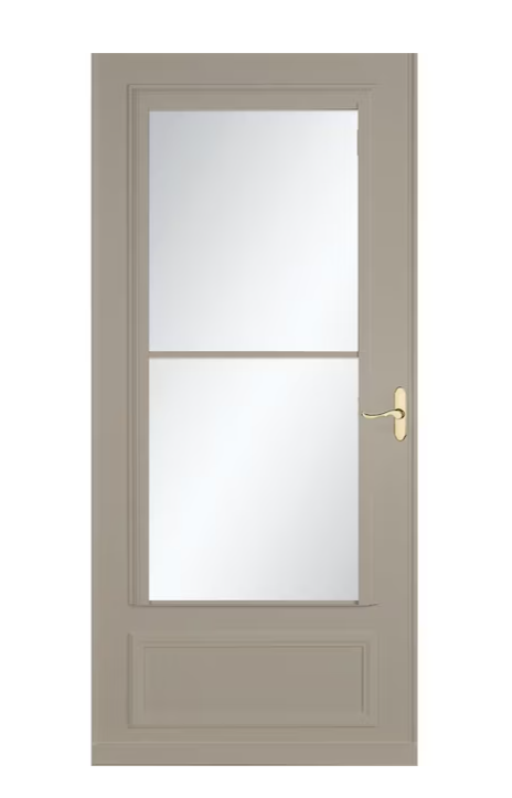 LARSON Savannah 36-in x 81-in Sandstone Mid-view Retractable Screen Wood Core Storm Door with Polished Brass Handle
