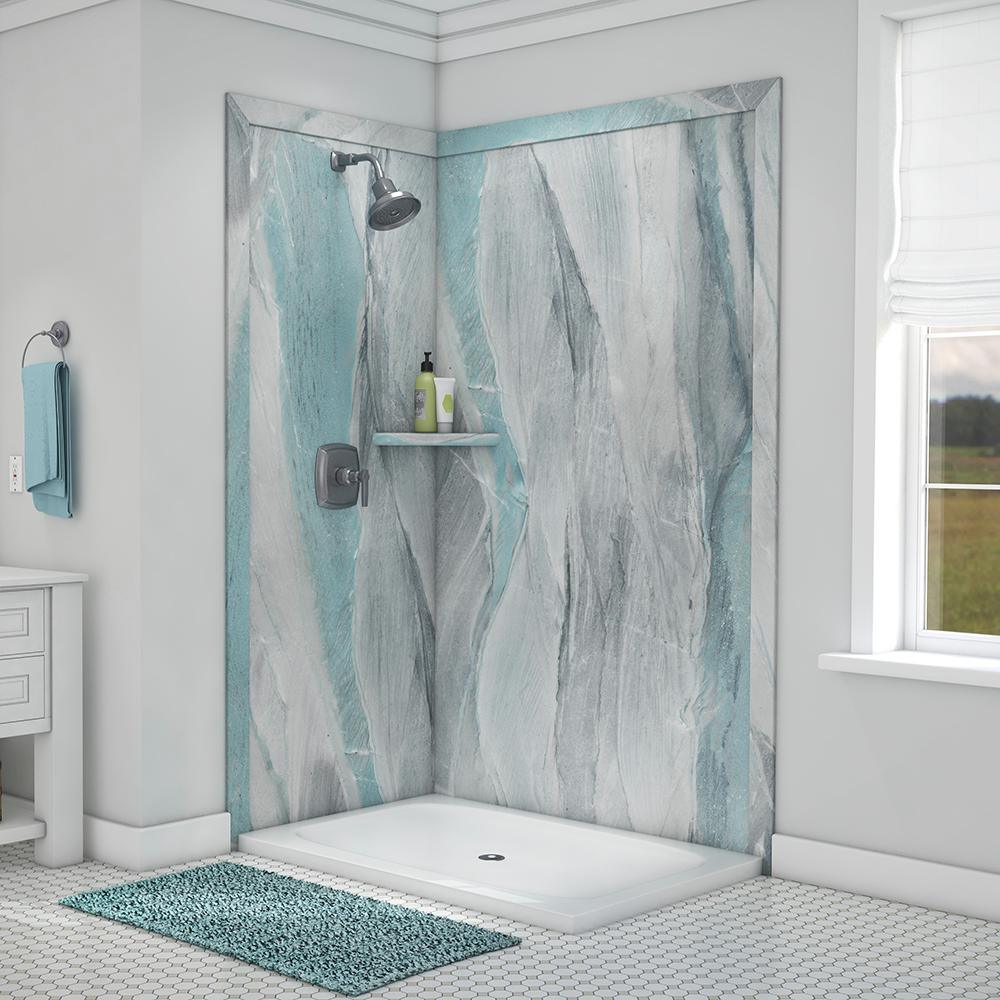 Elegance 36 in. x 48 in. x 80 in. 7-Piece Easy Up Adhesive Corner Shower Wall Surround in Triton - Super Arbor