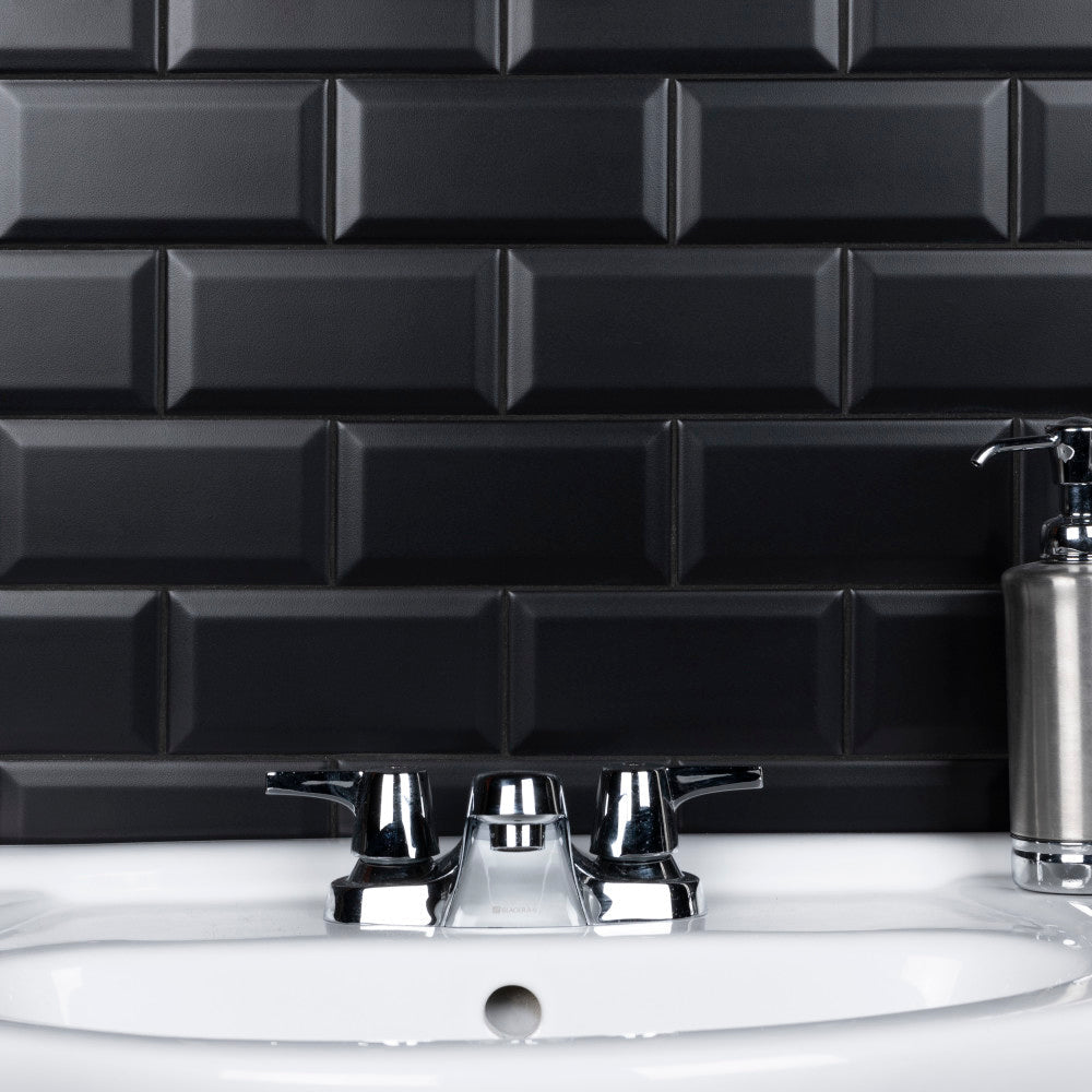 Merola Tile Crown Heights Beveled 3 in. x 6 in. Matte Black Ceramic Wall Tile (6.03 sq. ft. / Case)