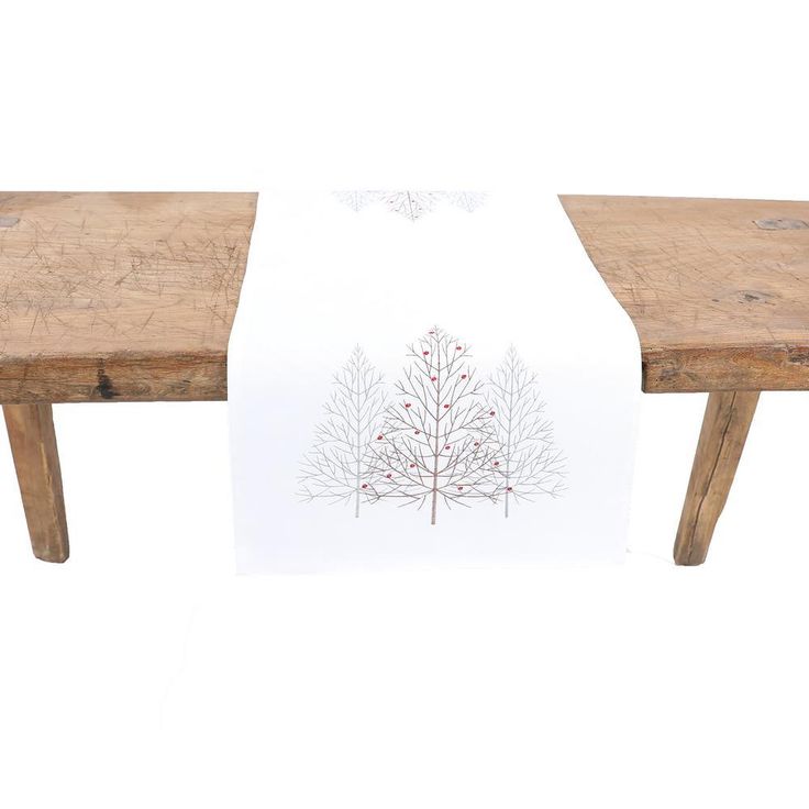 15 in. x 70 in. Festive Trees Embroidered Christmas Table Runner, White