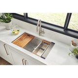 33 in. Double Bowl 50/50 Undermount 16-Gauge Stainless Steel Ledge Workstation Kitchen Sink with Accessories - Super Arbor