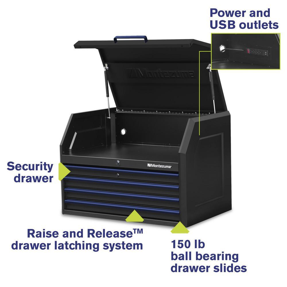 36 in. x 24 in. 4-Drawer Tool Top Chest with Power and USB Outlets in Black and Blue - Super Arbor