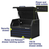 36 in. x 24 in. 4-Drawer Tool Top Chest with Power and USB Outlets in Black and Blue - Super Arbor