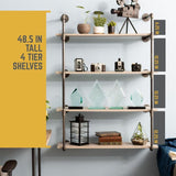 1/2 in. Black Pipe 11.75 in. D x 48.5 in. H Wall Mounted 4-Tier Shelf Kit