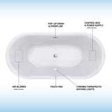 WOODBRIDGE Tion 59 in. Acrylic Freestanding Double-Ended Air Bath Bathtub with Chrome Drain and Overflow, White