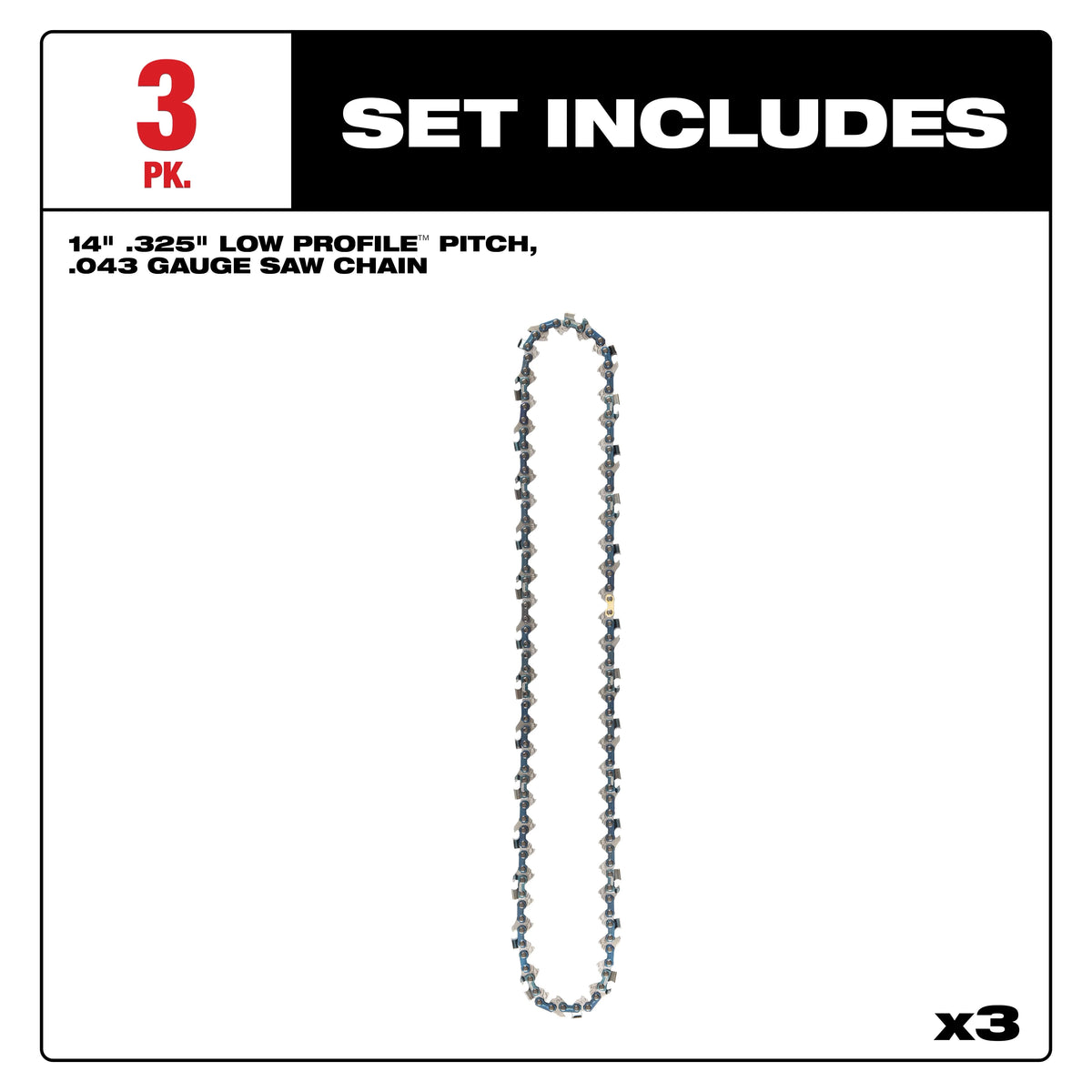 Milwaukee 14 in. Chainsaw Chain, .325 in. Low Profile Pitch, .043 in. Gauge (3-Pack)