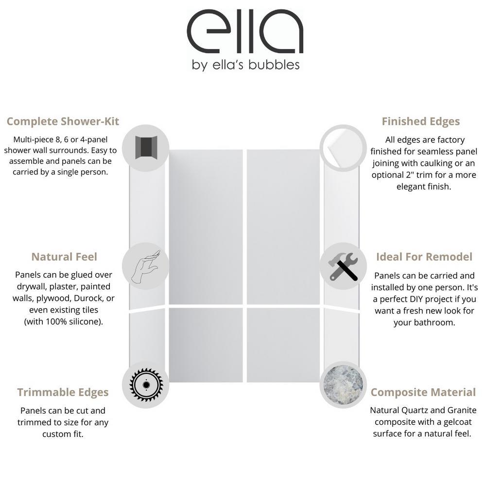 Flat 60 in. W x 90 in. H 8-Piece Glue Up Cultured Marble Alcove Shower Wall Surround in Matte White - Super Arbor
