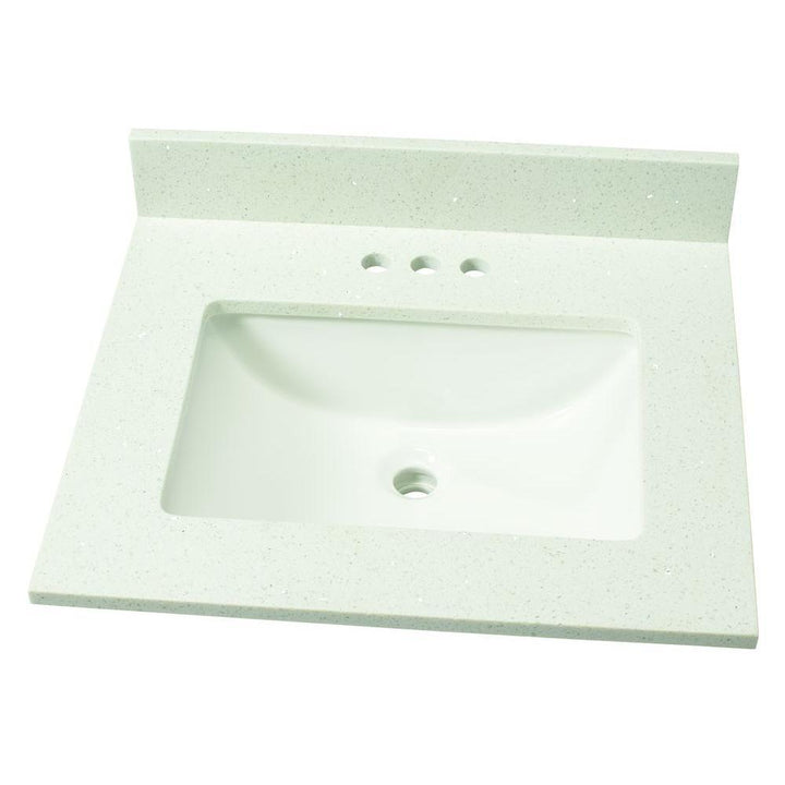 25 in. W Engineered Stone Single Sink Vanity Top in Sparkling White with White Sink - Super Arbor