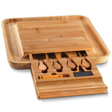 Bamboo Cheese Board and Cutlery Set with Slide Out Drawer