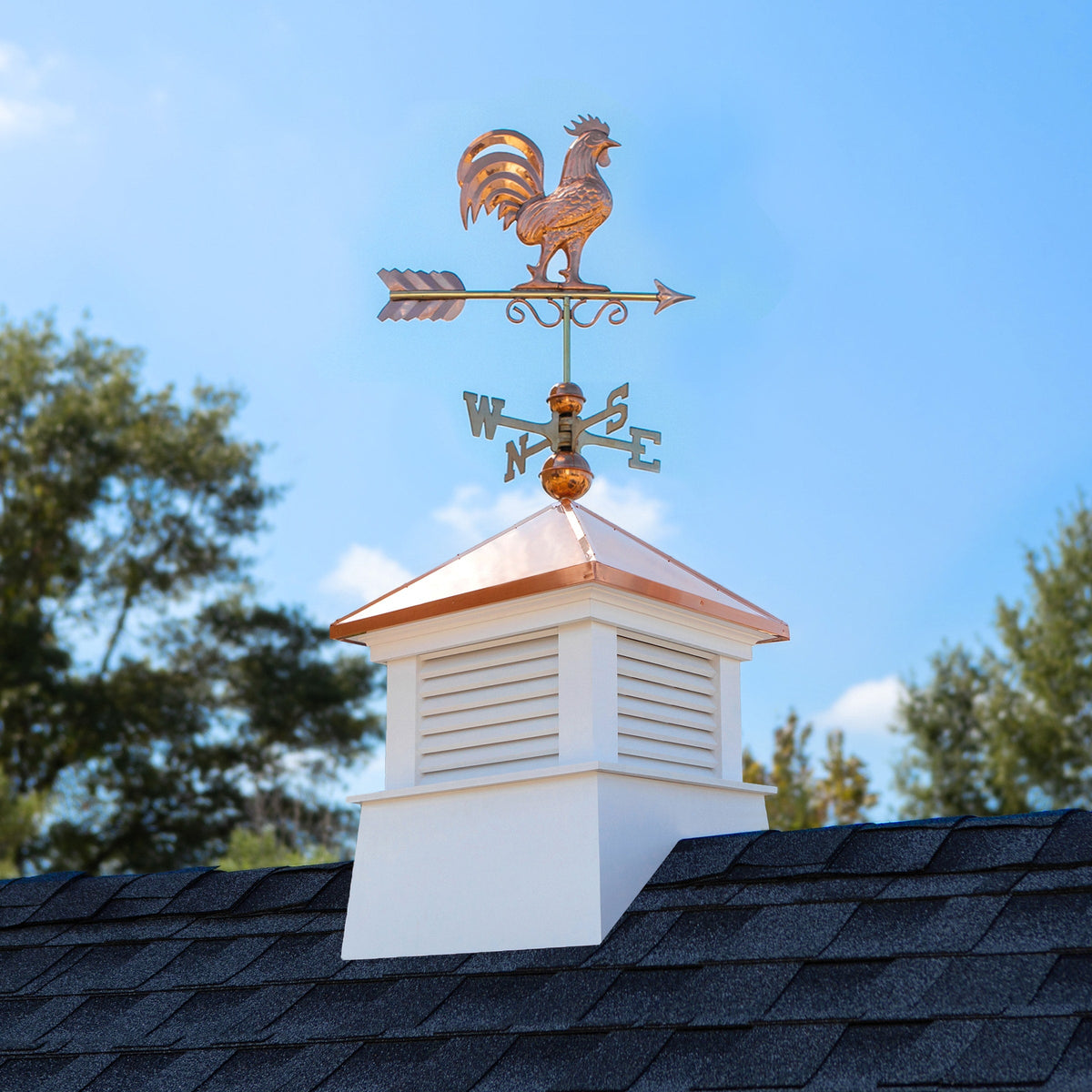 Good Directions Manchester Cupola with Copper Eagle Weathervane, 18-in x 49-in, White Vinyl with Copper Roof