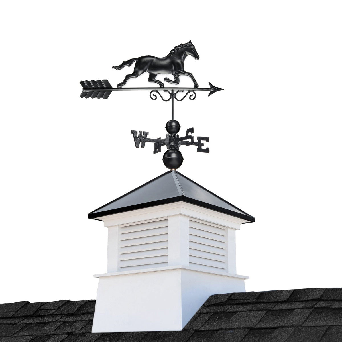 Good Directions Manchester 18-in x 46-in Vinyl Cupola with Black Aluminum Roof and Black Horse Weathervane