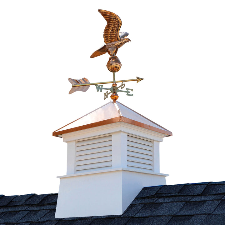 Good Directions Manchester Cupola with Copper Eagle Weathervane, 26-in x 58-in, White Vinyl with 24-Gauge Copper Roof