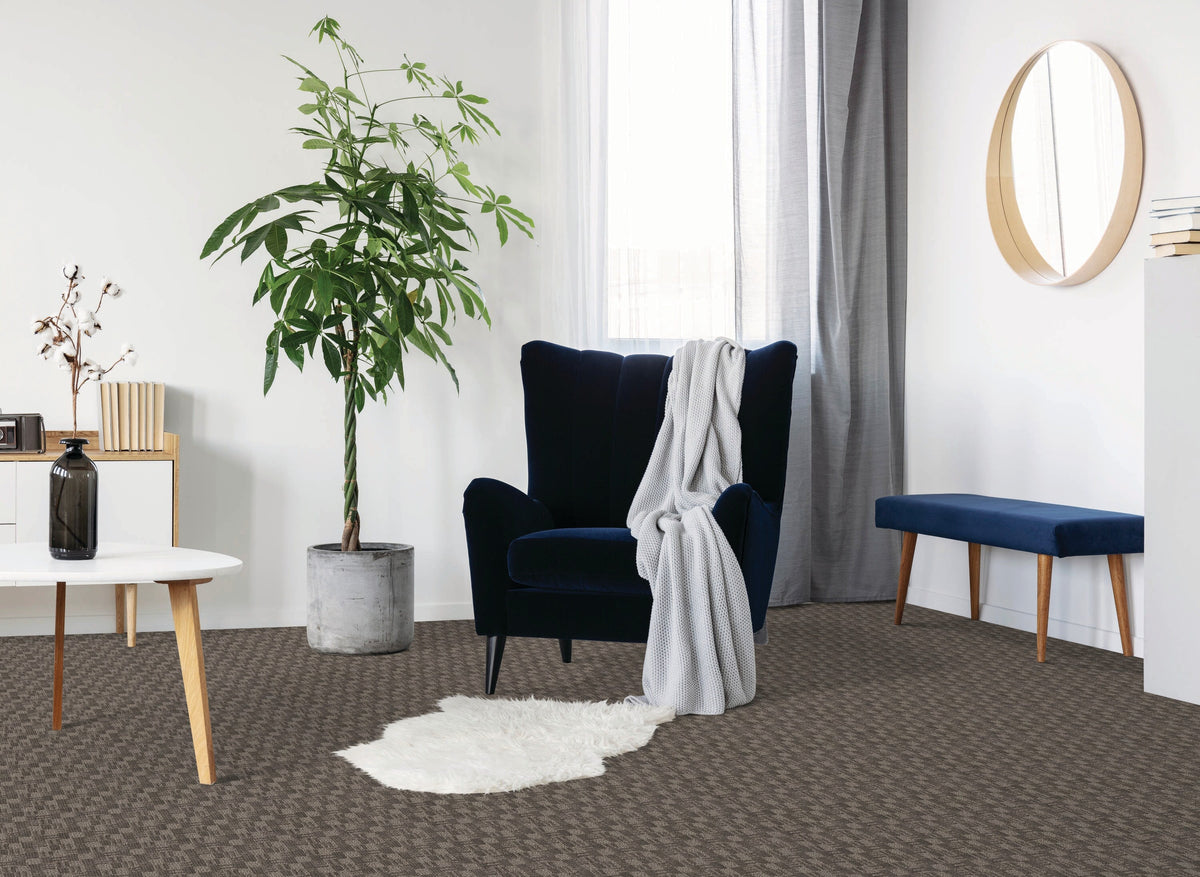 STAINMASTER Essentials So In Love Detour Pattern Indoor Carpet, 12‑ft Roll Width, Gray