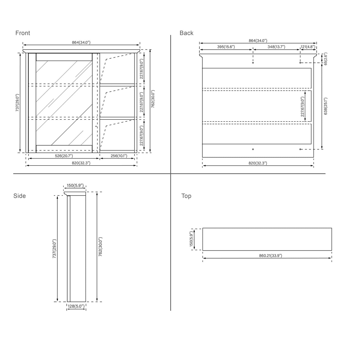 WELLFOR Solid Wood 34-in x 30-in Surface Mount Navy Blue Mirrored Soft Close Medicine Cabinet