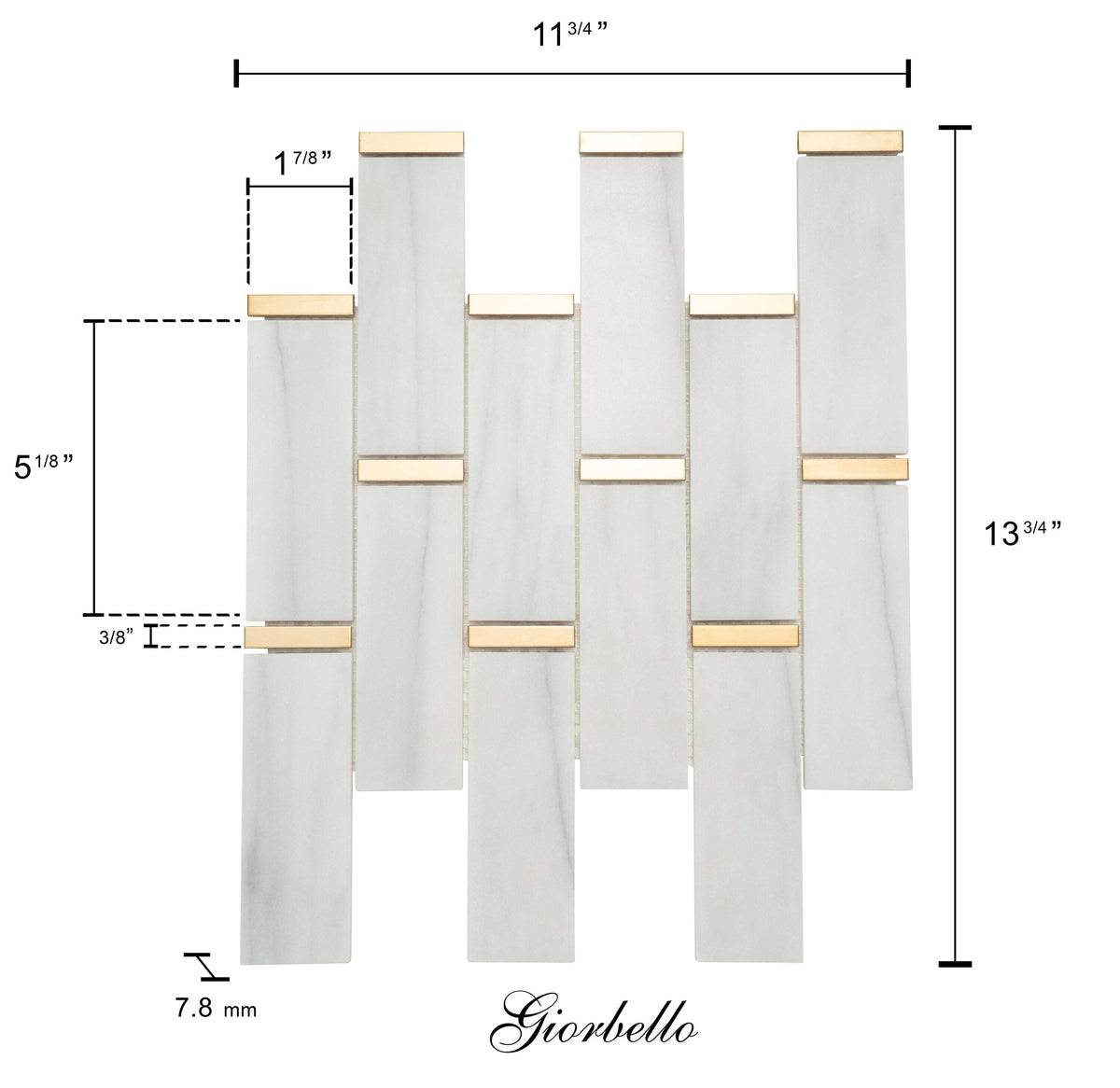 Giorbello Marble and mosaics White and Gray 11-in x 12-in Polished Natural Stone Marble Linear Marble Look Tile (4.8-sq. ft/ Carton)