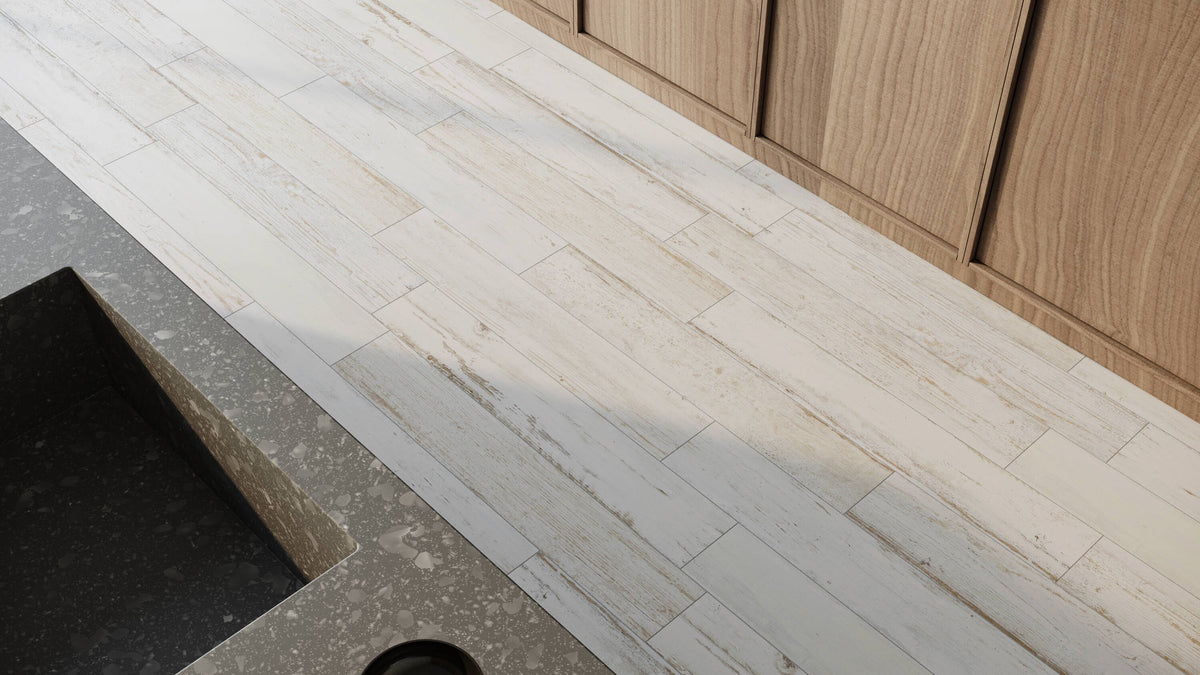Satori Laguna Antique White 6-in x 36-in Matte Porcelain Wood Look Floor Tile (1.45-sq. ft/ Piece)