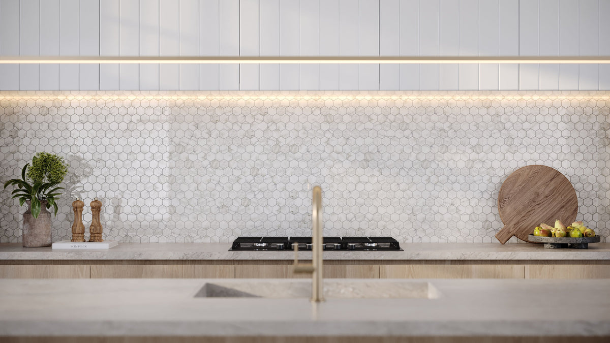 Satori Bianco Palazzo 12-in x 12-in Polished Porcelain Marble Look Hexagon Mosaic Floor and Wall Tile (0.97-sq. ft/ Piece)