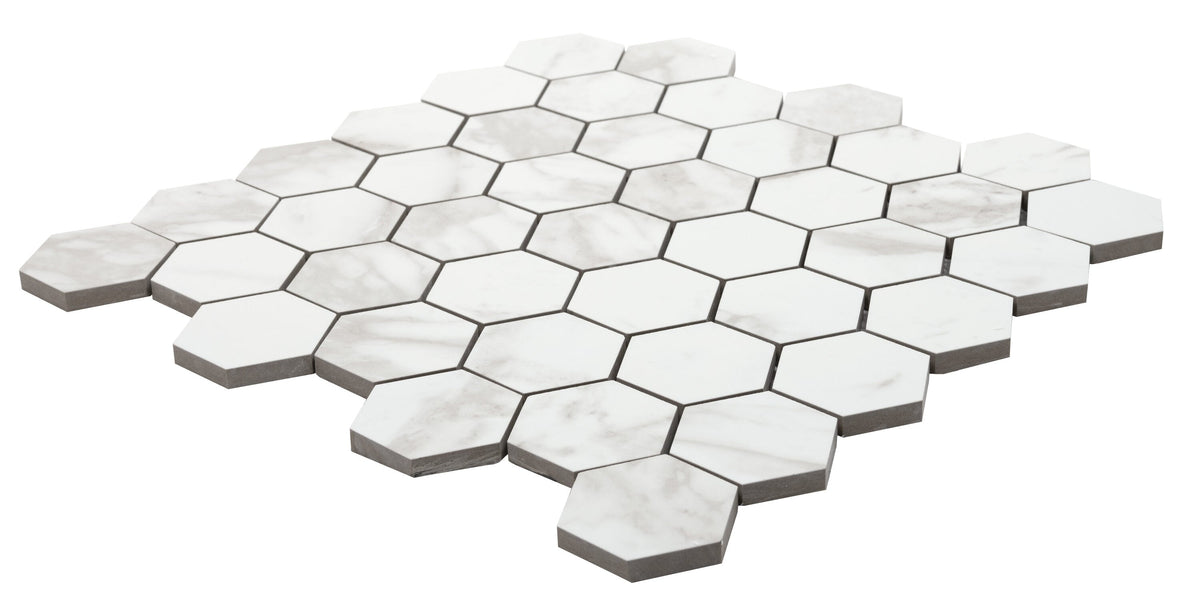 Satori Bianco Palazzo 12-in x 12-in Polished Porcelain Marble Look Hexagon Mosaic Floor and Wall Tile (0.97-sq. ft/ Piece)