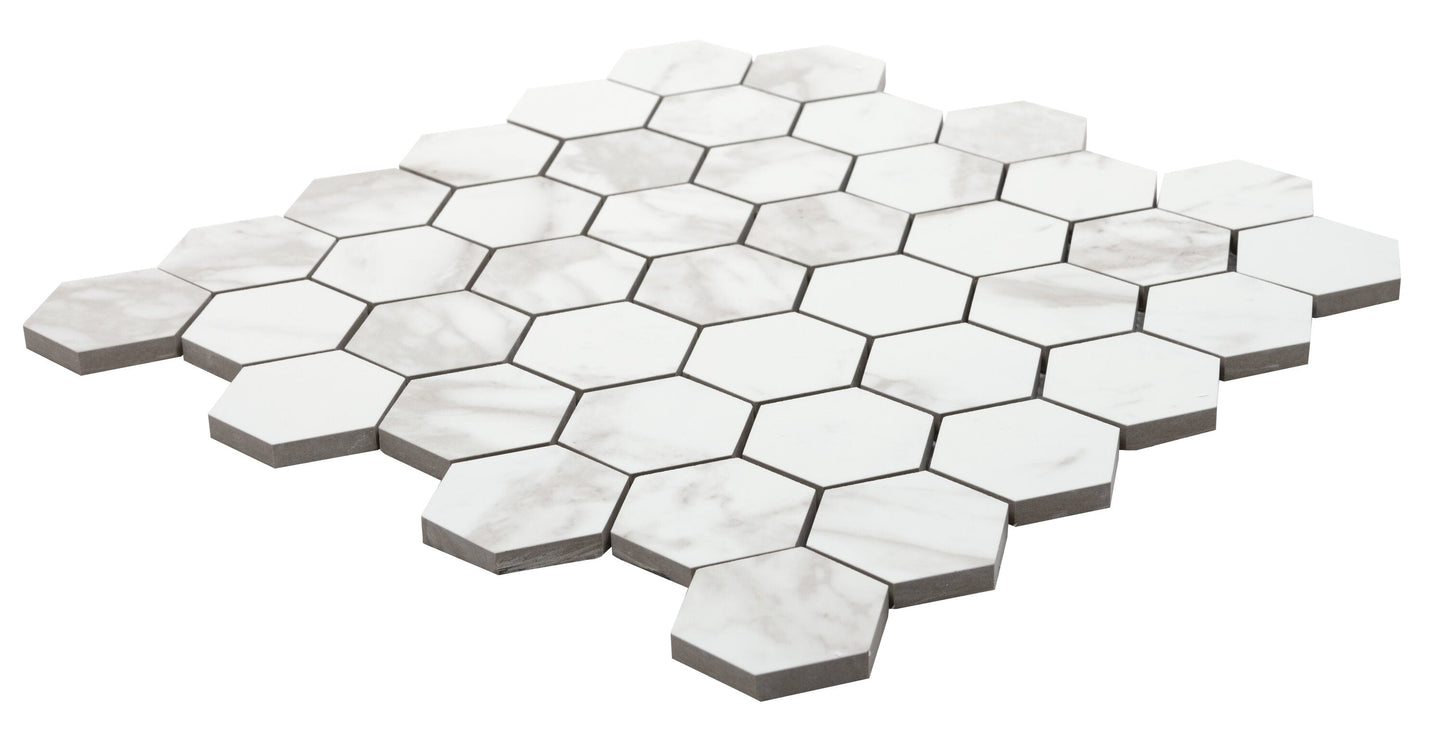 Satori Bianco Palazzo 12-in x 12-in Polished Porcelain Marble Look Hexagon Mosaic Floor and Wall Tile (0.97-sq. ft/ Piece)