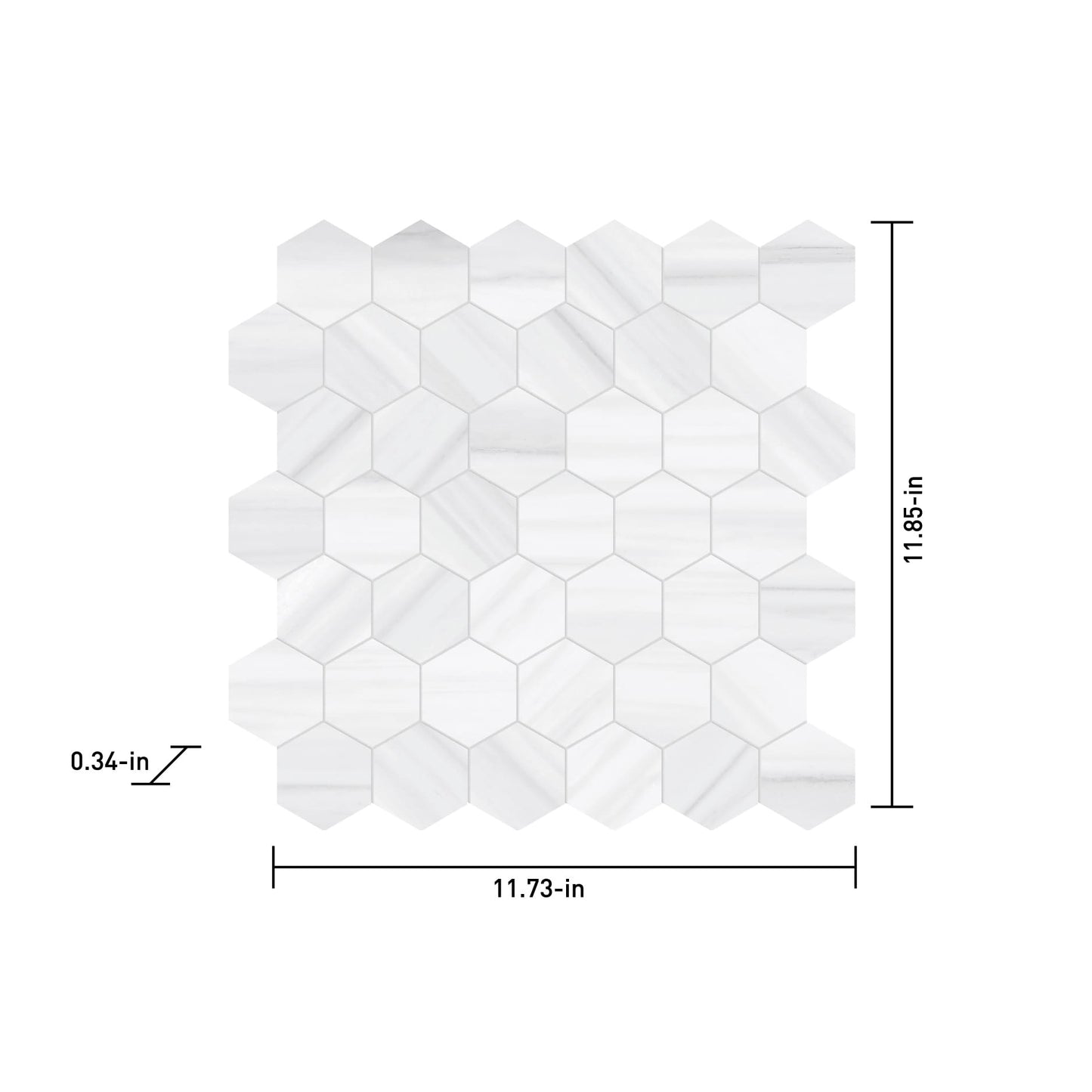 Satori Zebrino Ash 12-in x 12-in Polished Porcelain Marble Look Hexagon Mosaic Floor and Wall Tile (0.97-sq. ft/ Piece)