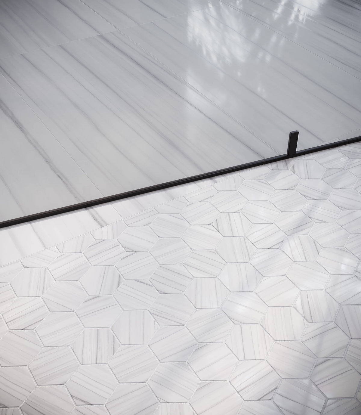 Satori Zebrino Ash 12-in x 12-in Polished Porcelain Marble Look Hexagon Mosaic Floor and Wall Tile (0.97-sq. ft/ Piece)