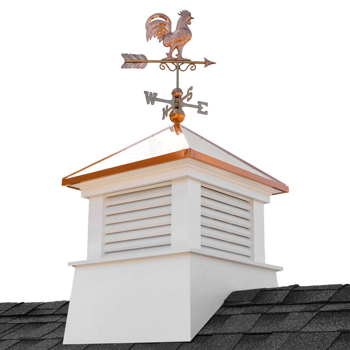 Good Directions Manchester Cupola with Copper Rooster Weathervane, 30-in x 67-in White Vinyl Cupola with Copper Roof