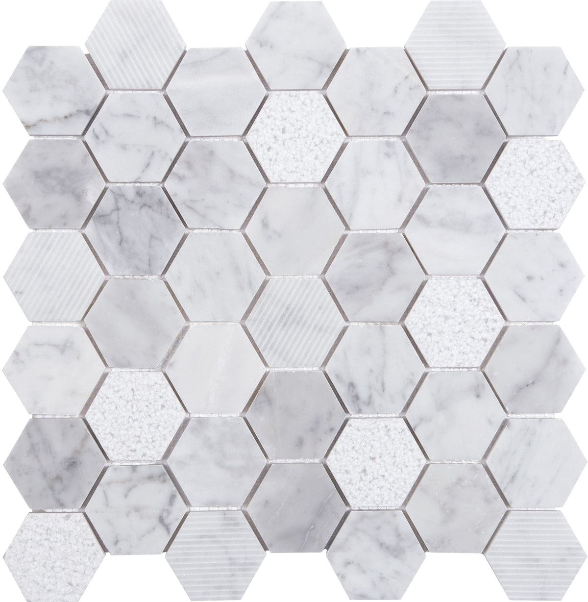 Satori Carrara 12-in x 12-in Multi-finish Natural Stone Look Hexagon Mosaic Floor and Wall Tile (0.96-sq. ft/ Piece)