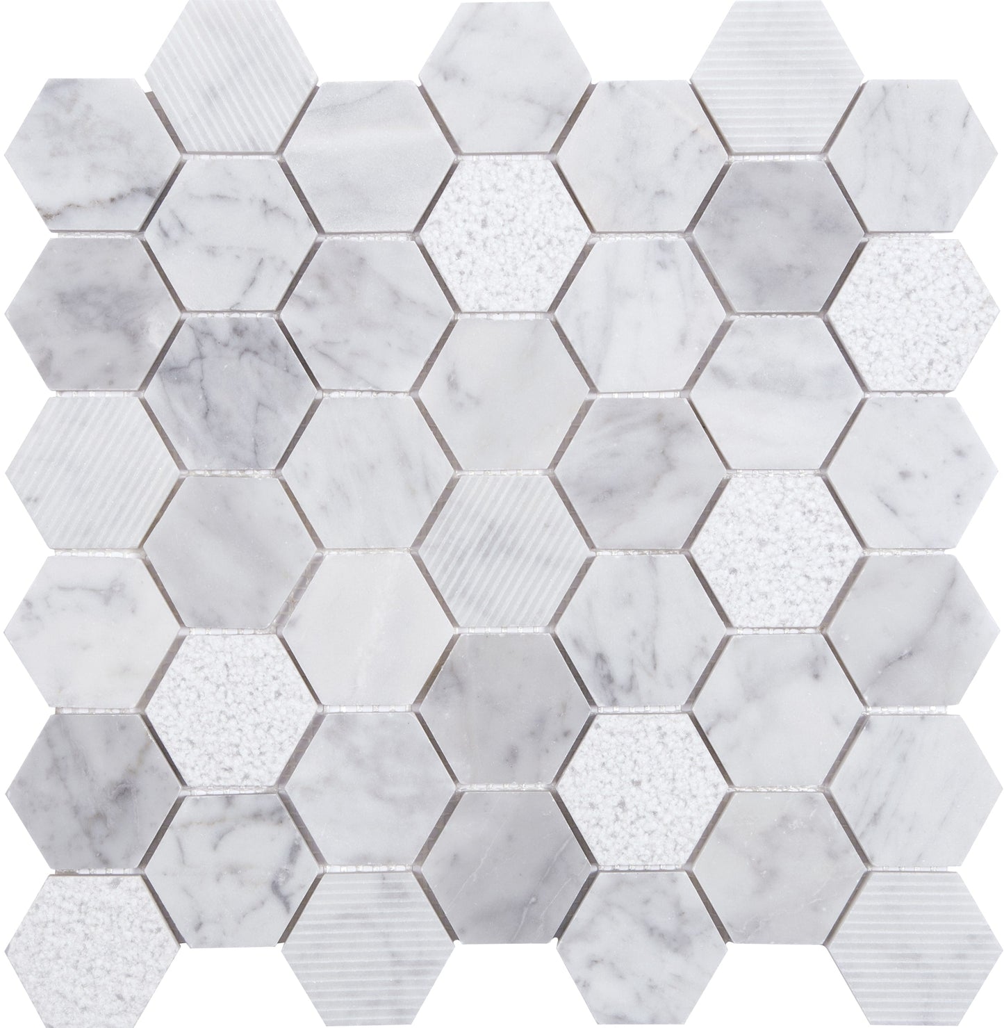 Satori Carrara 12-in x 12-in Multi-finish Natural Stone Look Hexagon Mosaic Floor and Wall Tile (0.96-sq. ft/ Piece)