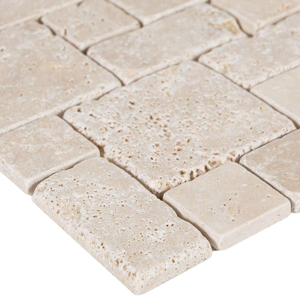 Satori Ivory Versailles 12-in x 12-in Honed Natural Stone Travertine Versailles Tile (1.001-sq ft per Piece)