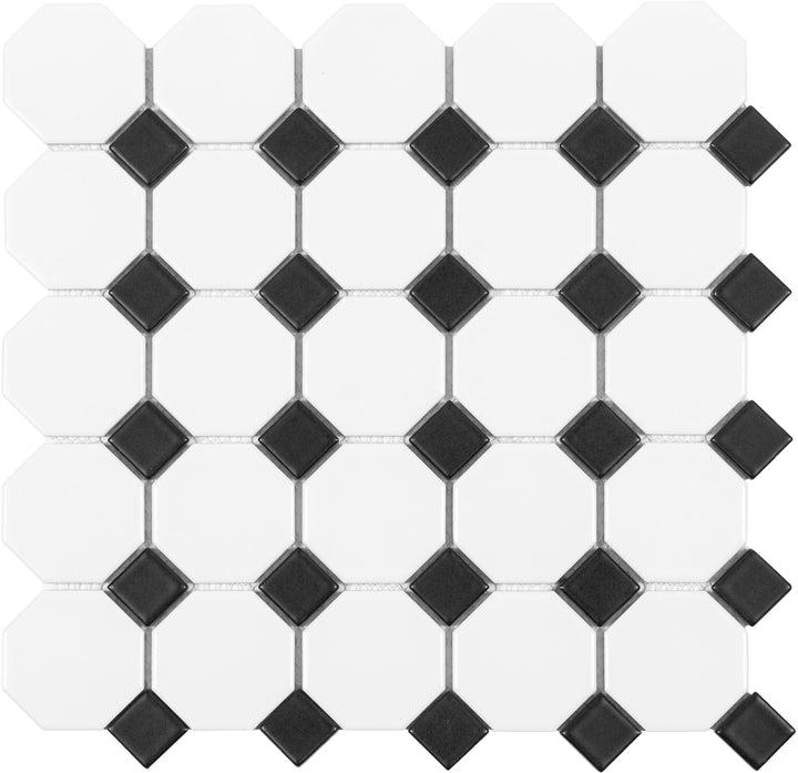 Satori Hudson Brilliant White and Black 12-in x 12-in Matte Porcelain Mosaic Floor and Wall Tile (0.91-sq. ft/ Piece)