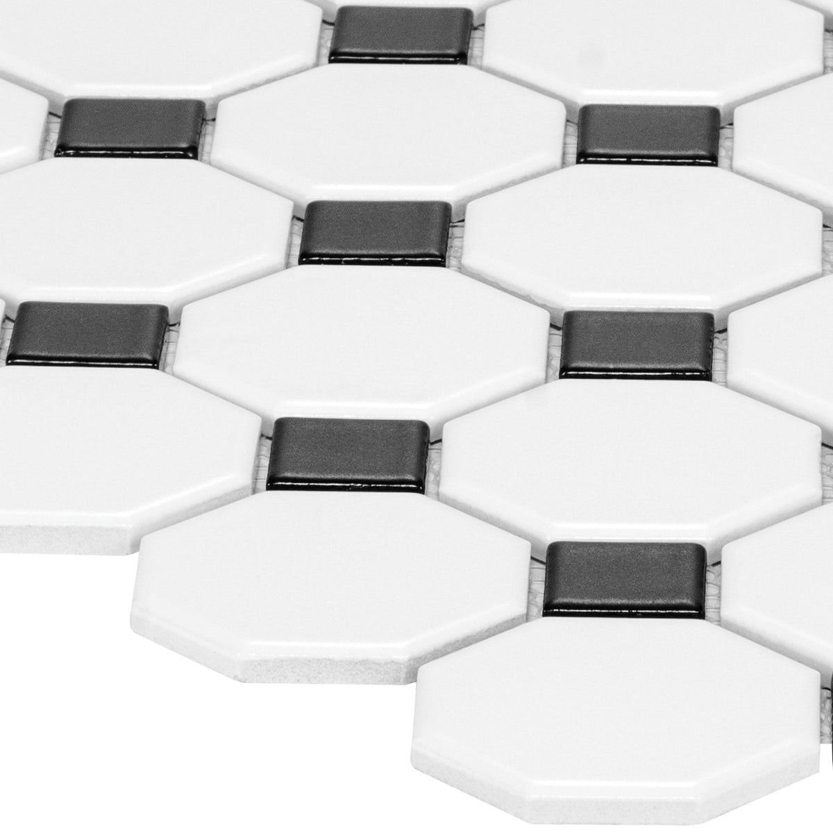 Satori Hudson Brilliant White and Black 12-in x 12-in Matte Porcelain Mosaic Floor and Wall Tile (0.91-sq. ft/ Piece)