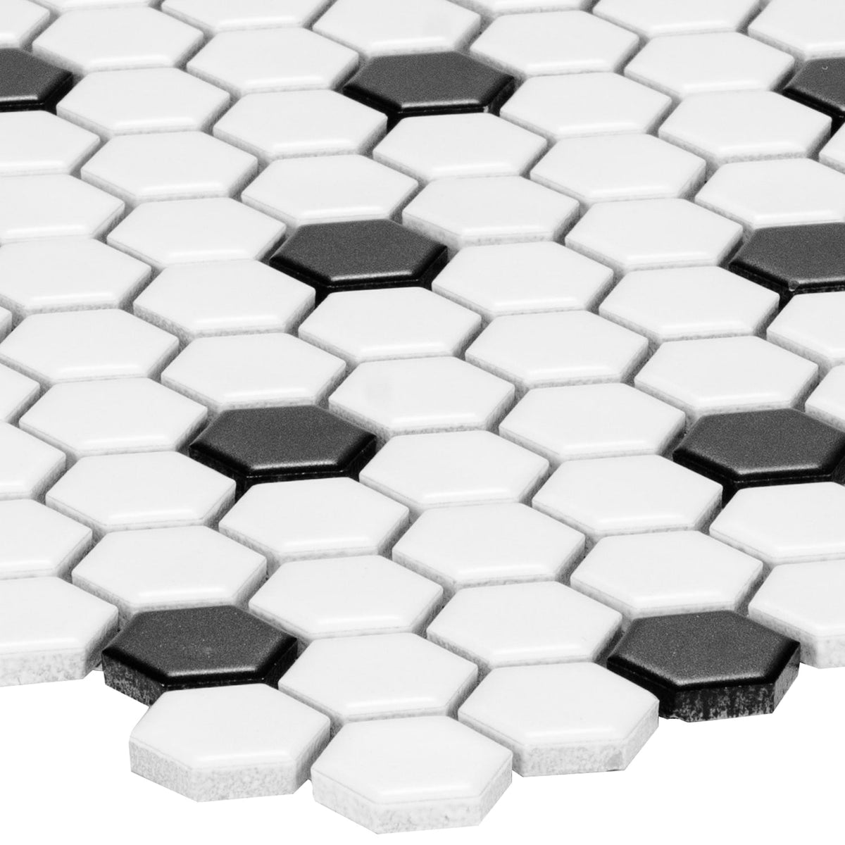 Satori Hudson Brilliant White and Black 10-in x 12-in Matte Porcelain Hexagon Mosaic Wall Tile (0.82-sq. ft/ Piece)