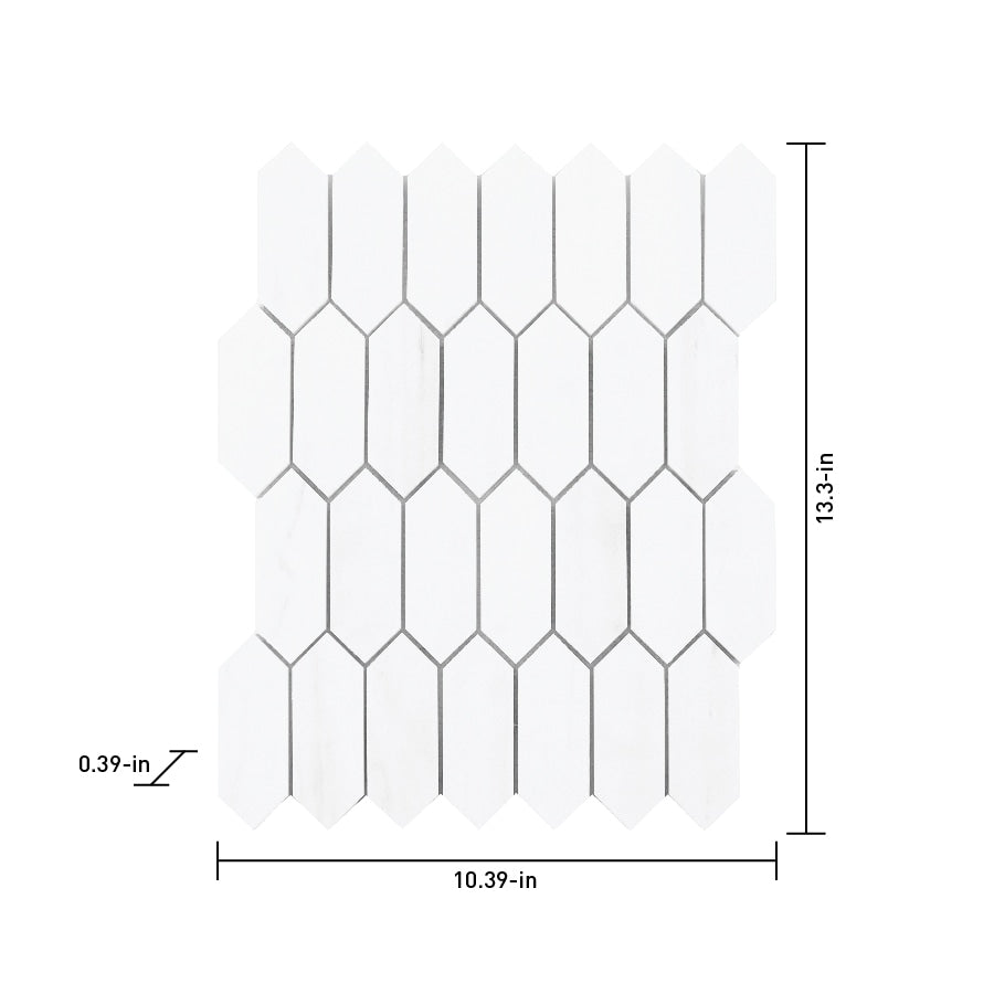 Satori Bianco Dolomite Picket 10-in x 13-in Polished Natural Stone Marble Look Arabesque Mosaic Wall Tile (0.96-sq. ft/ Piece)