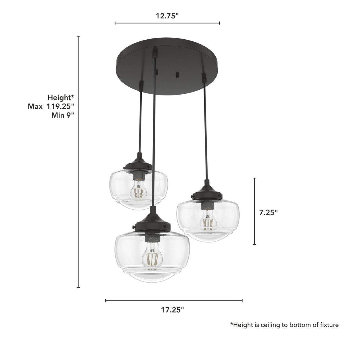 Hunter Saddle Creek 3-Light Noble Bronze Transitional Seeded Glass LED Small Hanging
