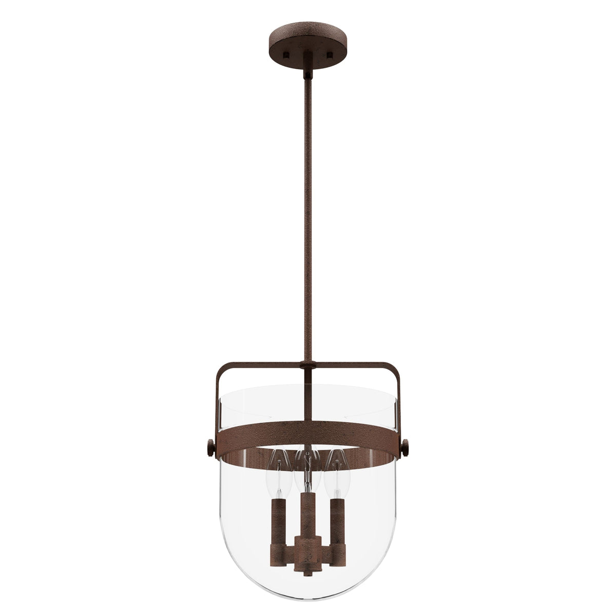 Hunter Karloff 3-Light Textured Rust Transitional Clear Glass Bell LED Medium Hanging Kitchen Island Light