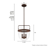 Hunter Karloff 3-Light Textured Rust Transitional Clear Glass Bell LED Medium Hanging Kitchen Island Light