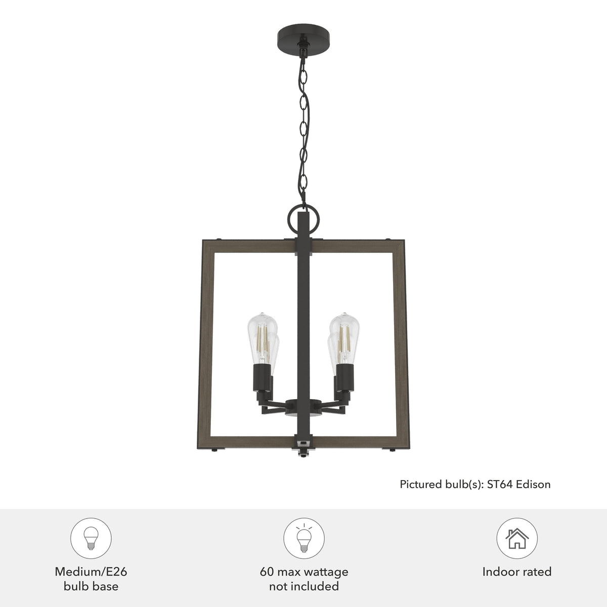 Hunter Woodburn 4-Light Noble Bronze Modern/Contemporary Square LED Medium Hanging Kitchen Island Light