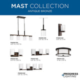 Progress Lighting Mast 4-Light Brushed Nickel Farmhouse Etched Glass Linear Large Hanging Kitchen Island Light