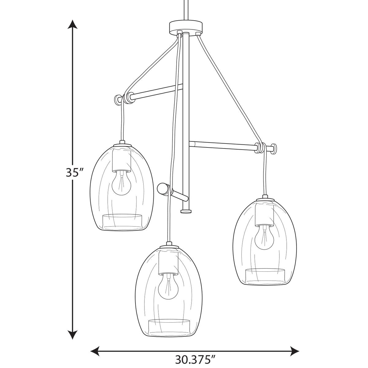 Progress Lighting Caisson 3-Light Graphite Bohemian/Global Clear Glass Globe Large Hanging Pendant Light