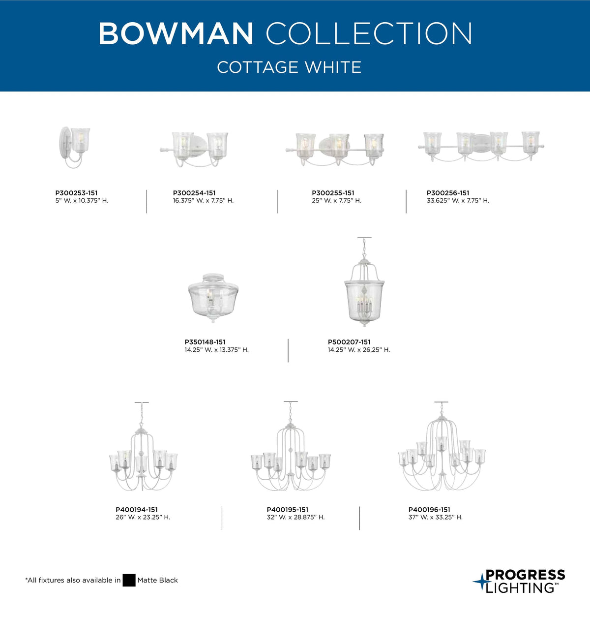 Progress Lighting Bowman 4-Light Cottage White Coastal Clear Glass Bell Medium Hanging Pendant Light
