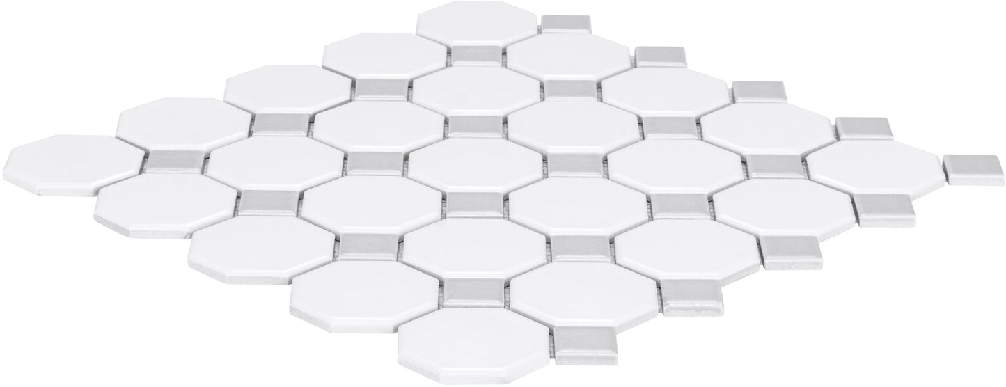 Satori Hudson Brilliant White and Gray 12-in x 12-in Matte Porcelain Mosaic Floor and Wall Tile (0.91-sq. ft/ Piece)