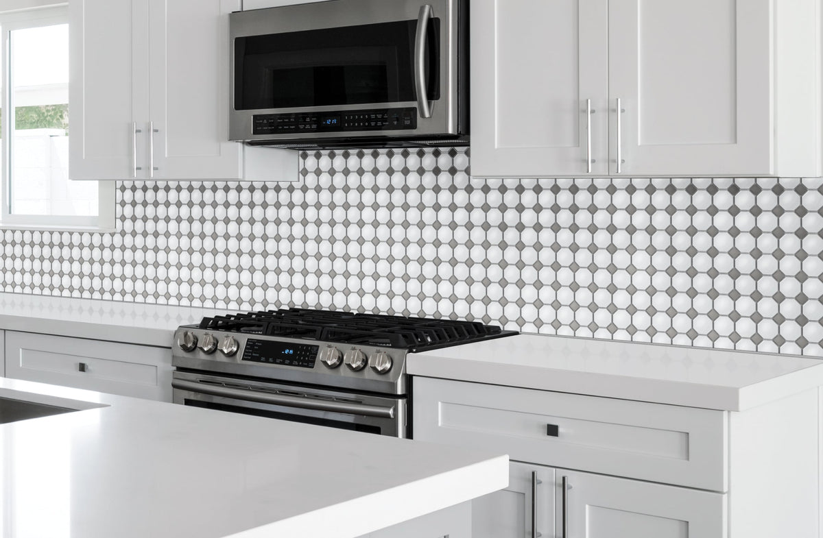 Satori Hudson Brilliant White and Gray 12-in x 12-in Matte Porcelain Mosaic Floor and Wall Tile (0.91-sq. ft/ Piece)
