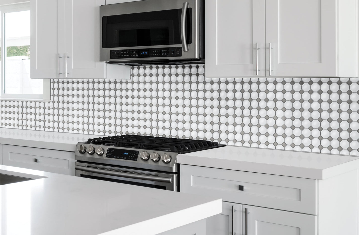 Satori Hudson Brilliant White and Gray 12-in x 12-in Matte Porcelain Mosaic Floor and Wall Tile (0.91-sq. ft/ Piece)