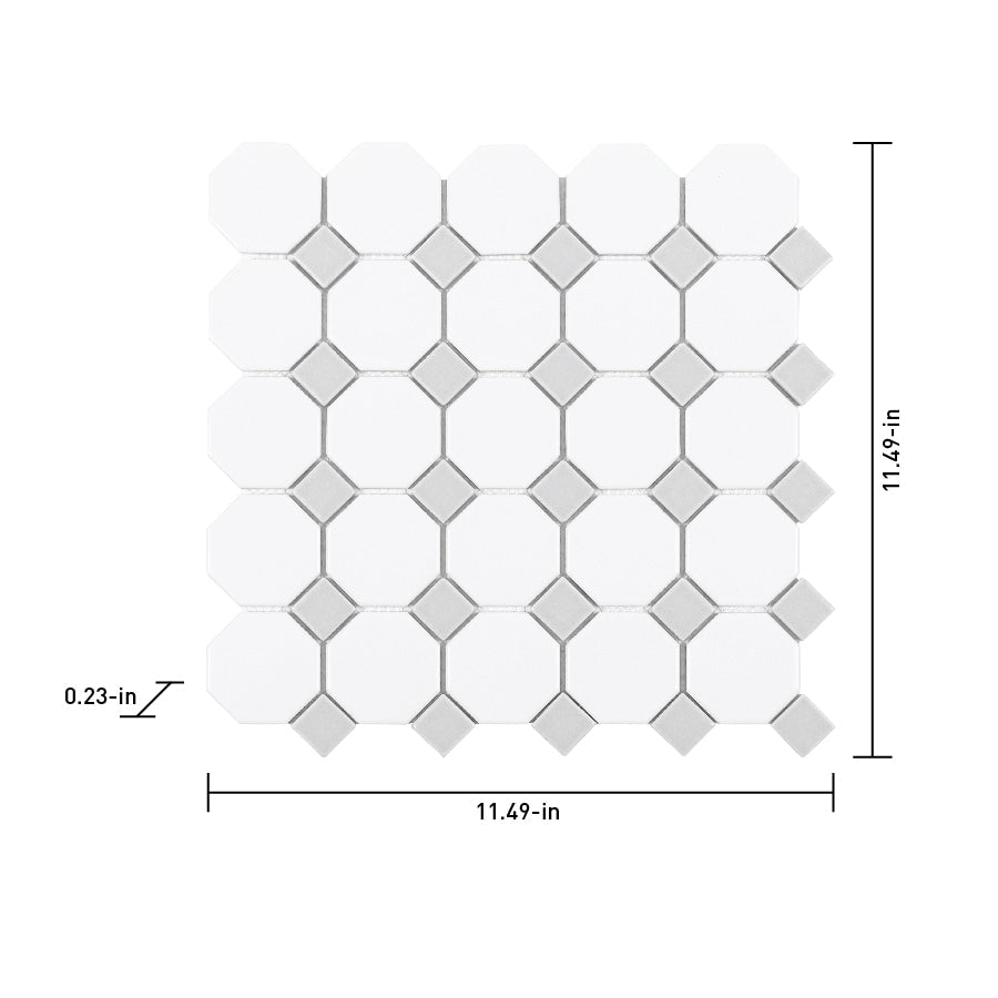 Satori Hudson Brilliant White and Gray 12-in x 12-in Matte Porcelain Mosaic Floor and Wall Tile (0.91-sq. ft/ Piece)