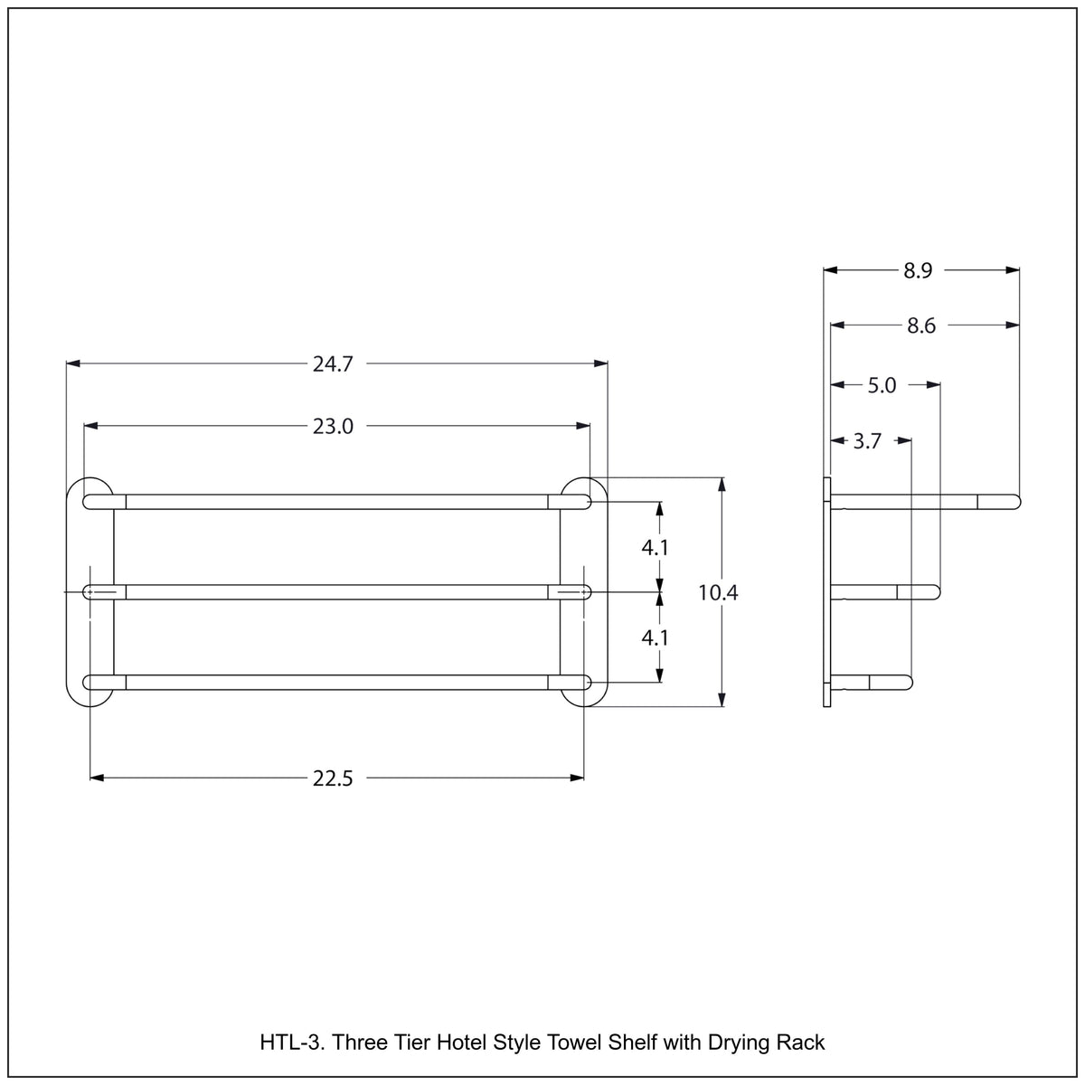 Allied Brass Satin Chrome Wall Mount Towel Rack, 23 x 9 x 10 in, 3-Bar