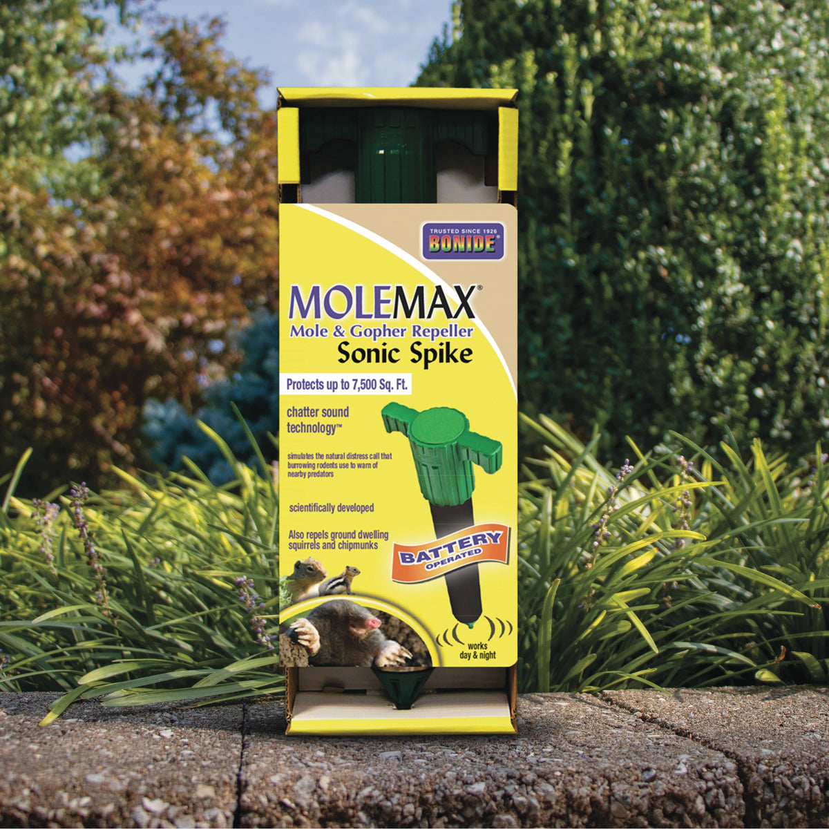 Bonide MoleMax Sonic Stake Animal Repellent for Moles & Gophers, Battery-Operated