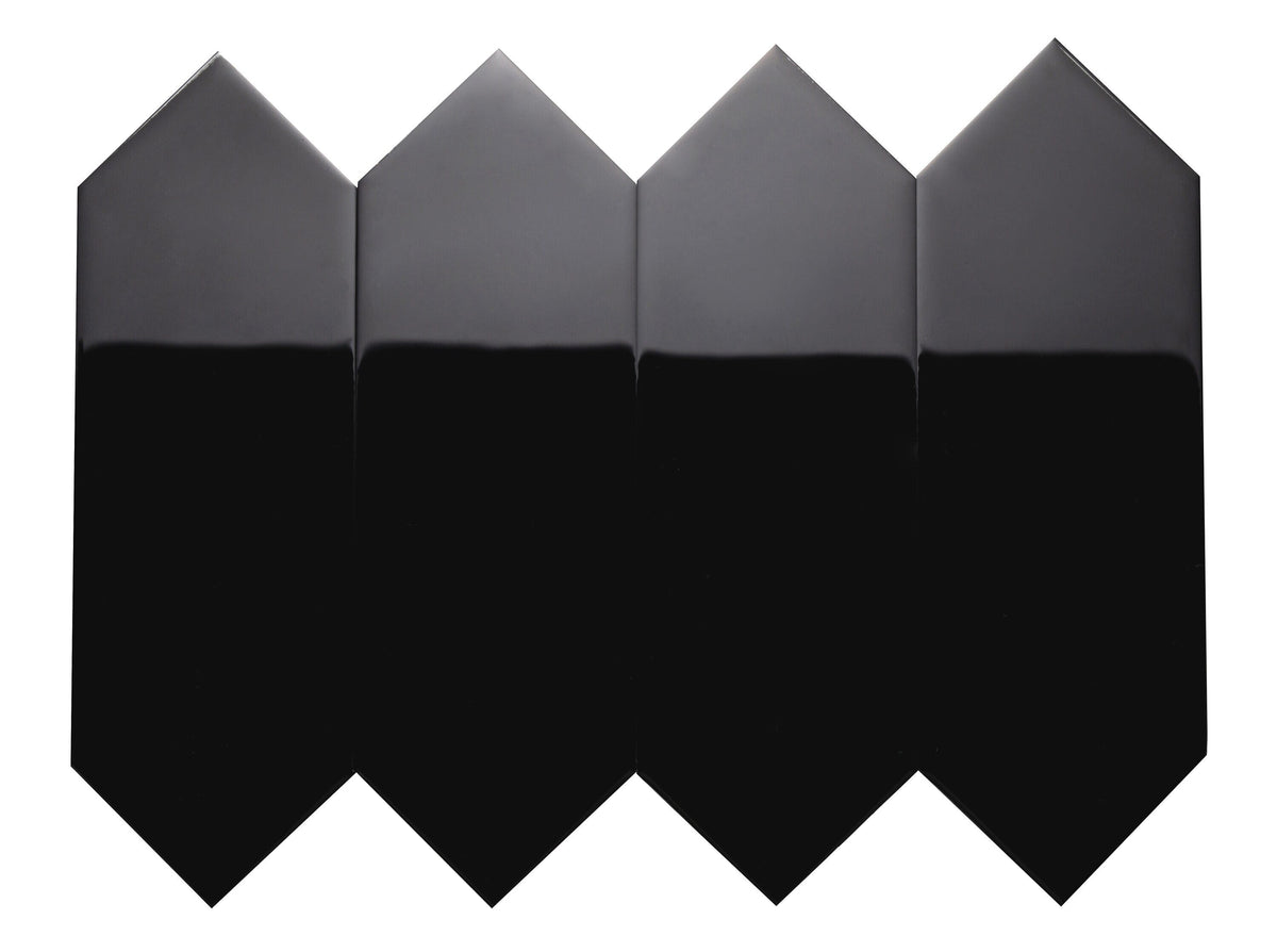 Giorbello Picket Hexagon Black 3-in x 9-in Glossy Glass Subway Wall Tile (5.8-sq. ft/ Carton)