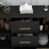 FUFU&GAGA Contemporary Black Composite 3-Drawer Dresser with Doors, Multipurpose Accent Cabinet, Sturdy and Durable, Ample Storage Space